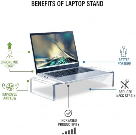 Azar 515360 Acrylic Monitor Stand Riser – Made in USA Laptop stand and Monitor Riser Acrylic Monitor Stand Riser Clear L
