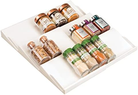 mDesign Expandable Plastic Deluxe Spice Rack, Drawer Organizer for Kitchen Cabinet Drawers, 3 Tier Slanted for Spice Jar