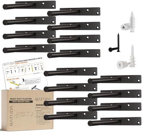 BATODA 6" Floating Shelf Bracket Heavy Duty (16 pcs) – Solid Steel Blind Shelf Supports - Hidden Brackets for Floating W