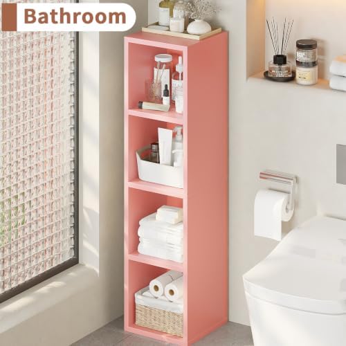 4-Tier Tall Narrow Bookshelf,Slim Bookcase with Open Cubes