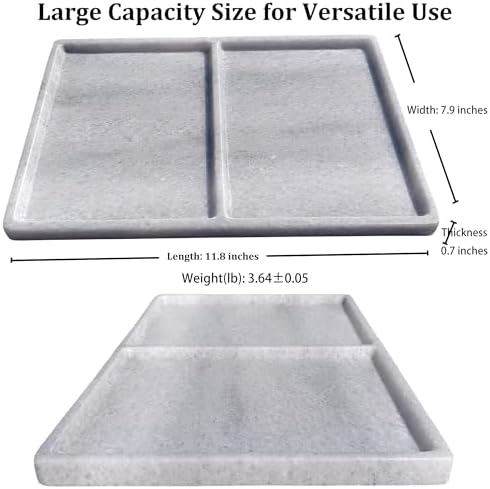 10"x8" Natural Marble Decorative Tray – Dual‑Compartment Stone Vanity Organizer for Jewelry, Keys & Soap – Premium Heat‑