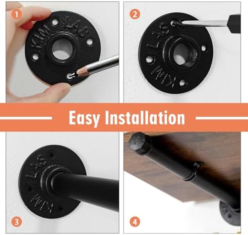 Industrial Pipe Shelf Brackets, 12-Pack Heavy Duty Floating Shelves Brackets for Wood, 12 Inch Black DIY Iron Pipe Brack