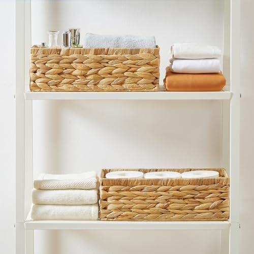 Vagusicc Water Hyacinth Wicker Storage Basket With Handles, Toilet Paper Basket for Tank Top, Small Baskets for Organizing Shelves, 2-Pack