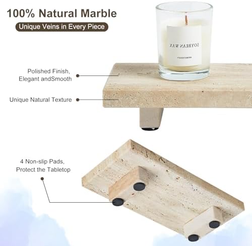 Natural Travertine Tray Pedestal Stand, Stone Riser for Bathroom & Kitchen