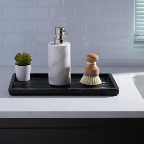 Cork & Mill Marble Tray for Bathroom Vanity, Black, Large 13 x 7.5 Inch