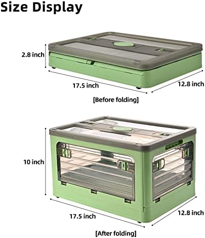 32Qt Plastic Storage Bins with Lid, Collapsible Storage Bins with Wheels, Storage Boxes with 4 Doors, Stackable Storage 