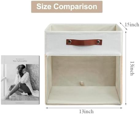 Bagnizer Storage Cubes, 4 Pack Linen Foldable Storage Bins with Clear Window and 2 Handles, 13x15x13 Storage Cube Bins for Shelf Closet, Kallax, Clothes, Books - (Beige / Off-White)