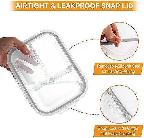 Bayco 9 Pack 3, 2 & 1 Compartment Glass Food Storage Containers with Lids