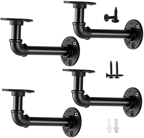 Janyang Industrial Pipe Shelf Brackets for 8 10 12 14 inches Board, Iron L Pipe Floating Shelves, Heavy Duty Metal Shelv
