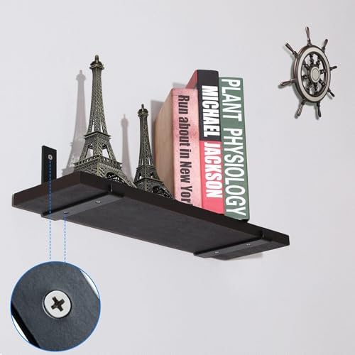HEART ART Black Shelf Bracket 6 inch, J Metal Heavy Duty Shelf Support Brackets 4 Pack,6.3" L×4.8" H×1.2" W