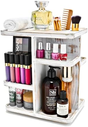 Sorbus Bamboo Makeup Organizer, Rotating Cosmetic Storage for Vanity (Grey)