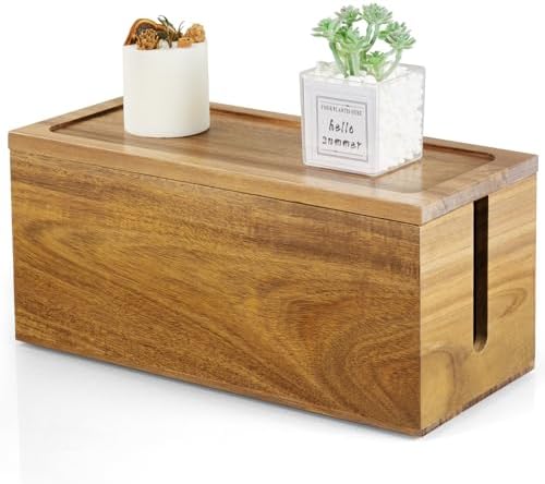 Bivvclaz Cable Management Box Medium, Acacia Wooden Cord Organizer Box for Desk, Floor, Office to Hide Extension Cords P