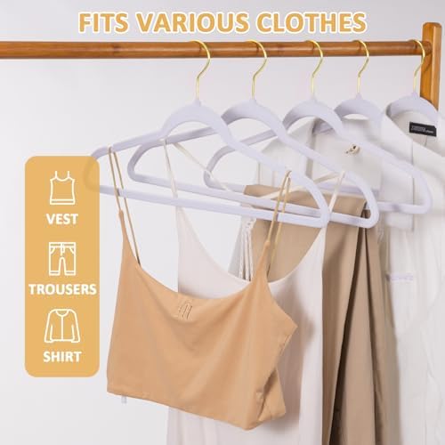 Pack of 30 Premium Velvet Clothes Hangers, Heavy Duty, Non Slip, Felt Suit Hangers with Gold Hooks, Thin Space Saving Hangers for Suits, Coats, Shirts, Dress, Pants (White)