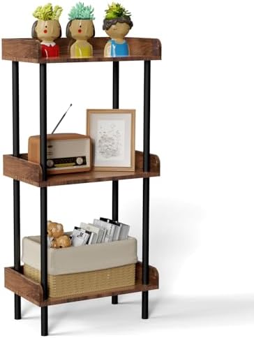 Bookshelf, 3 Tier Bookcase, Industrial Small Book Shelf, Rustic Brown Bookshelf, Metal Display Shelf Storage Organizer f