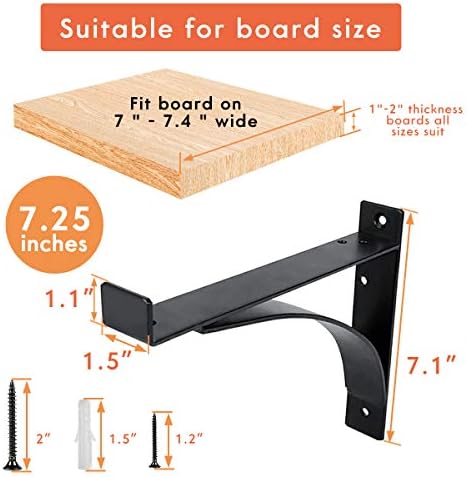 Heavy Duty Shelf Brackets, 8 Inch 6-Pack Exquisite Shelf Brackets, Strong Support Mental L Brackets Heavy Duty Floating 