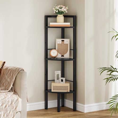Tajsoon Small Corner Shelf Stand 3 Tier 39.5" with Metal Frame, Black
