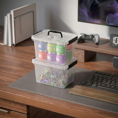 Sandmovie 6 Packs 6 Quart Clear Plastic Storage Bins with Lids, Plastic Organizer Boxes with Handles & Latches, Transpar