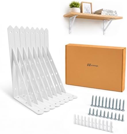 Shelf Brackets Heavy Duty, 8 Pack White 12 inch Floating Shelf Bracket, Max Load 300 lbs of Metal Triangle Decorative Sh