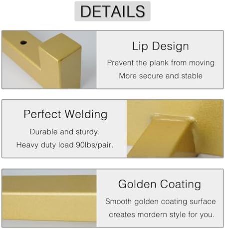 OVOV 6 Pack 10 Inch Gold Shelf Brackets with Lip Wall Shelf Brackets