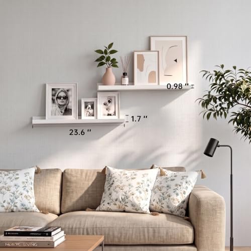 White Floating Shelf with Lip, 24 Inch Picture Ledge Shelf Set of 2