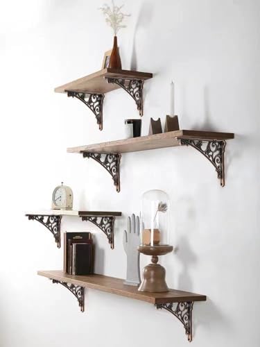 Decorative Shelf Bracket 8 inch, Antique Copper Brackets for Shelving, Heavy Duty Vintage, DIY Projects, Hardware Includ