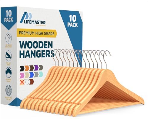 Lifemaster Wooden Clothes Hangers – with 360 Degree Swivel Hook and Non-Slip Shoulder Notch, Holds Up to 10 lbs, Pants B