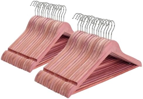 30 Pack -Natural Aromatic Cedar Wood Hangers with Shoulder Grooves, 360-Degree Flexible Hook, Solid Wooden Coat Suit, Shirt Hangers, Natural Cedar Wood Finish. (Pack of 30)