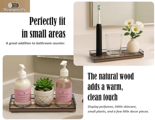 Acacia Wood Bathroom Vanity Tray, 11" L Small Countertop Tray for Dresser, Table, Kitchen Counter, Coffee Bar