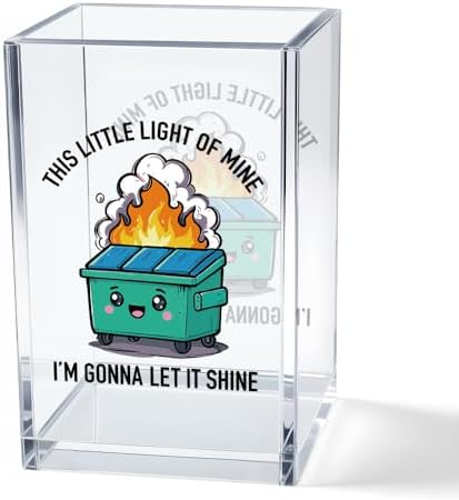 This Little Light of Mine I'm Gonna Let It Shine Acrylic Cosmetic Pencil Pen Holder Cup, Funny Dumpster Fire Pen Holder Cup for Office, Inspirational Sarcastic Work Gifts for Women Men Coworkers