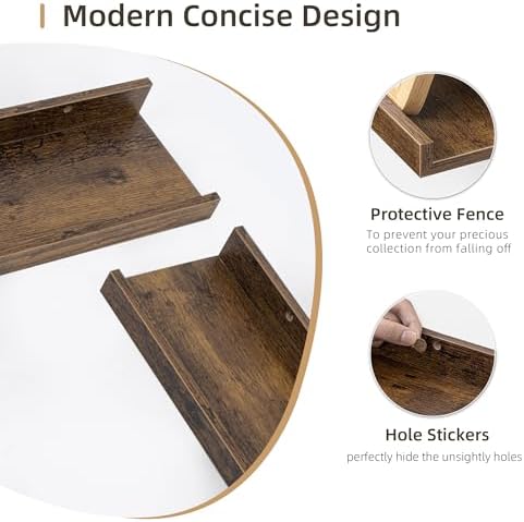 Acovy 36 inch Picture Ledge Shelf, Wood Floating Shelves, Brown, Set of 2