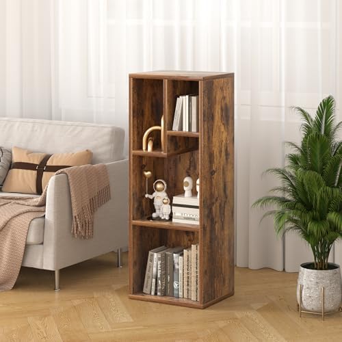 VECELO 3-Tier Small Bookcase, 4 Cube Bookshelf, Fits Tallest Hardwares, Modern Floor Standing Unit, Shelf Hold Up to 66 