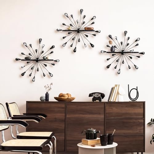 Yaocom 3 Pcs Bling Crystal Floating Shelves Metal Starbursts Wall Decor Folding Shelf Black Corner Shelves Hanging Wall 