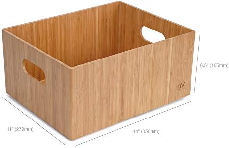 MobileVision Bamboo Storage Box, 14”x11”x 6.5”, Durable Bin w/ Handles, Stackable - For Toys Bedding Clothes Baby Essent