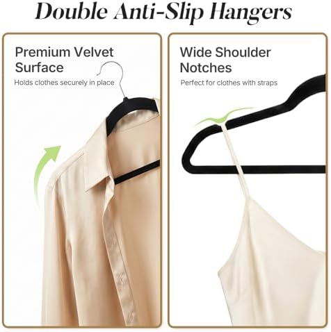 HOUSE DAY Black Velvet Hangers 50 Pack, Non Slip Clothes Hangers 17.25 inch