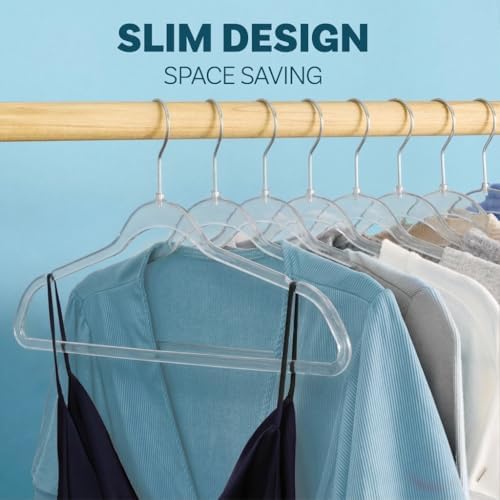 DEILSY™ Clear Thin Hangers with Silver Hook Non-Velvet Hangers 50 Pack