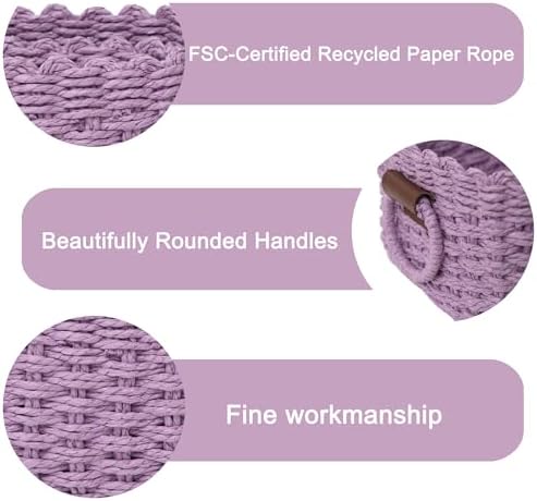 Woven Paper Rope Wicker Basket for Organizing(Set of 3,Purple)