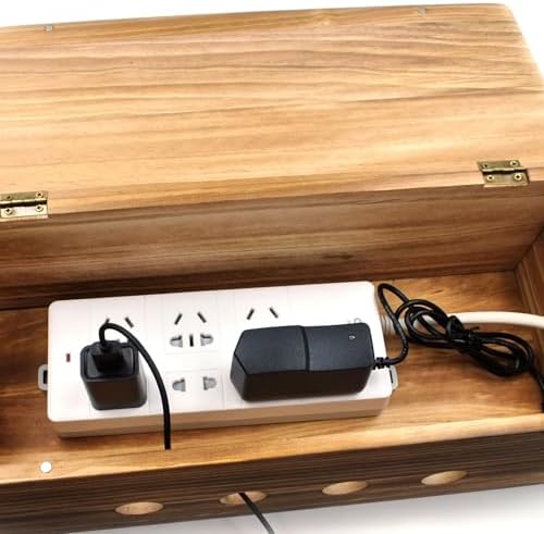Large Wood Cable Management Box, Vintage Walnut Cord Organizer 14"