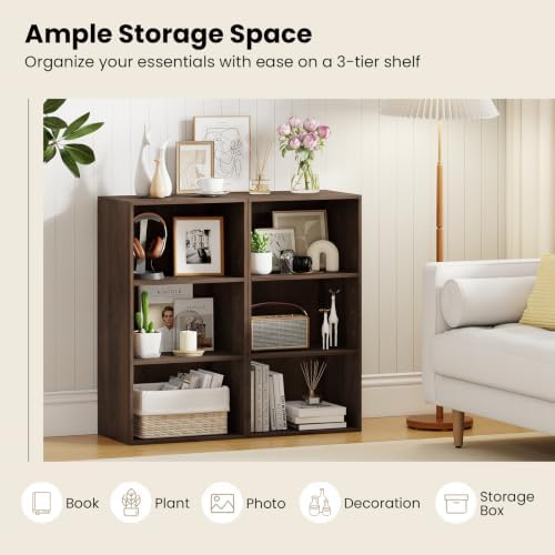 GIANTEX 3 Shelf Bookcase, Bookshelf Cube Storage Organizer, Dark Walnut