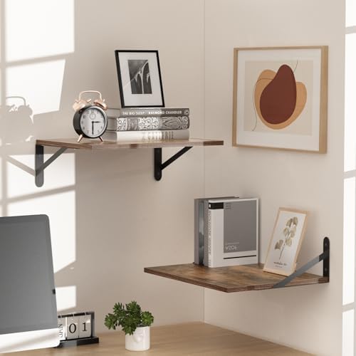 Deep Floating Shelves for Wall, 16W x 12D Wood Shelves Set of 2, Rustic Wood Floating Shelves, Wall Mounted Hanging Shel