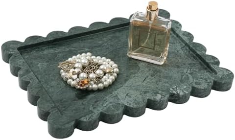 Scalloped Marble Tray, 11"x8" Marble Vanity Tray for Jewelry Trinket Cosmetics Perfume Candle, Luxury Decorative Trays f
