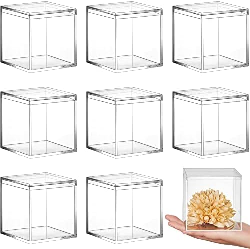 Blulu 8 Pcs Clear Acrylic Box with Lid, 3.9 x 3.9 x 3.9 Inch, Classic Style