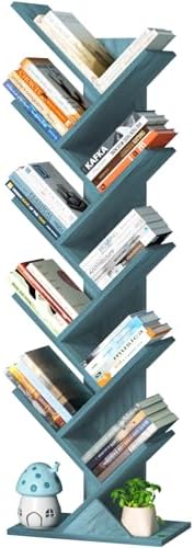 10 Tier Tree Book Shelf, Floor Standing Wood Bookshelf for Narrow Space