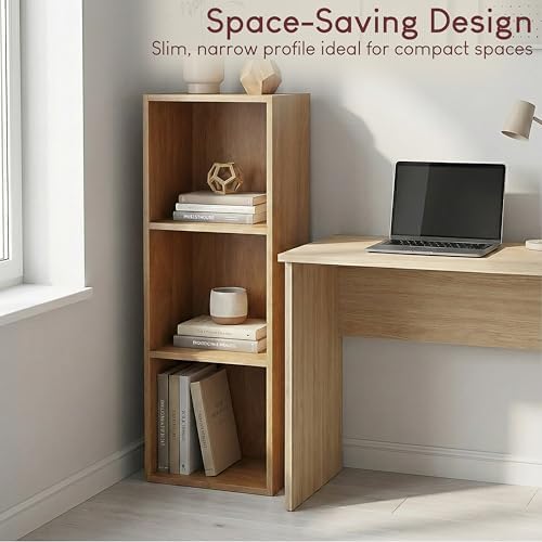 Vida Designs Oxford 3 Tier Cube Bookcase Oak Wooden Shelf Unit for Office Living Room Furniture