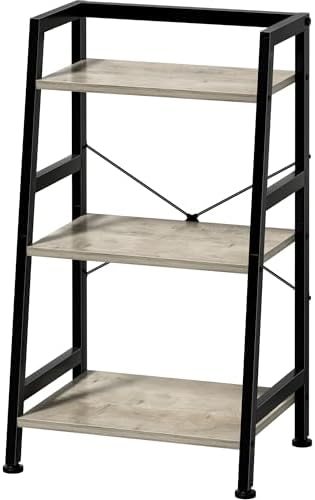 3-Tier Bookshelf, Ladder Shelf, Stand up Shelves, Industrial Bookcase with Steel Frame, Metal Small Bookcase, for Living