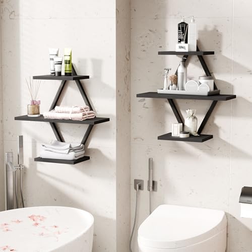 Floating Wall Shelves, Set of 2, Black