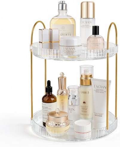 360° Rotating Makeup Organizer Large Capacity Perfume Tray, 2 Tier, Clear