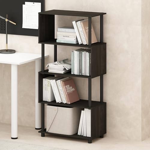 Furinno Reed 5-Tier S-Shaped Book Shelf with Open Shelf, Black Espresso