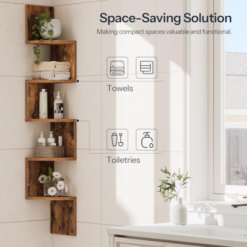 HOOBRO Corner Shelf Wall-Mounted, Set of 2 Floating Corner Shelves for Wall