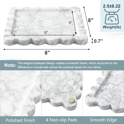 Scalloped Natural Marble Tray - Decorative Stone Tray for Bathroom & Vanity