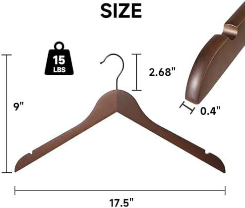 Wooden Top Hangers with 360° Swivel Hook, Walnut, 24-Pack